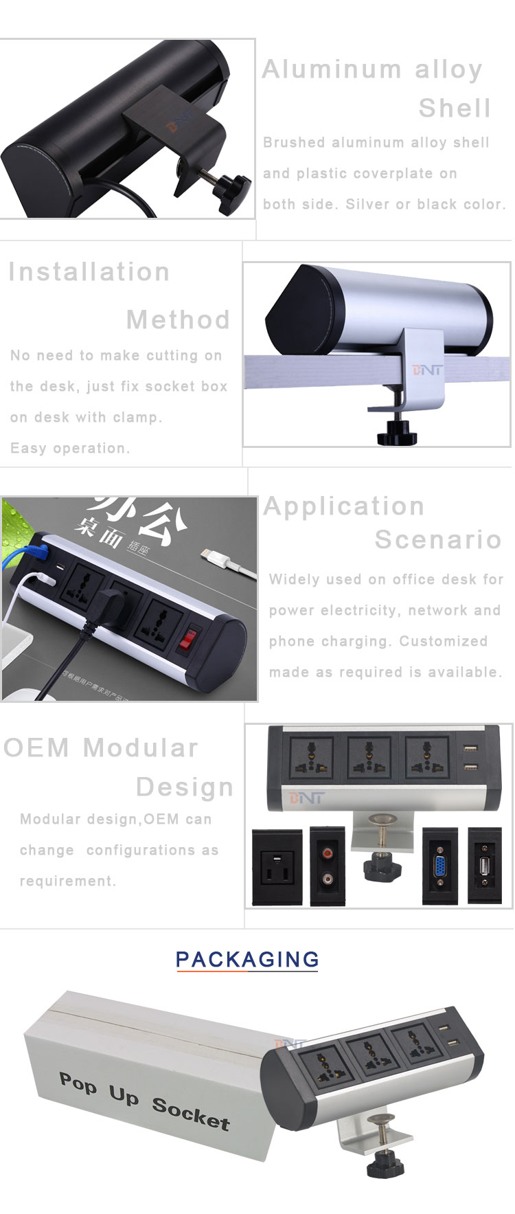 office funiture power and data center/table top desk edge mount universal power socket and usb data charging