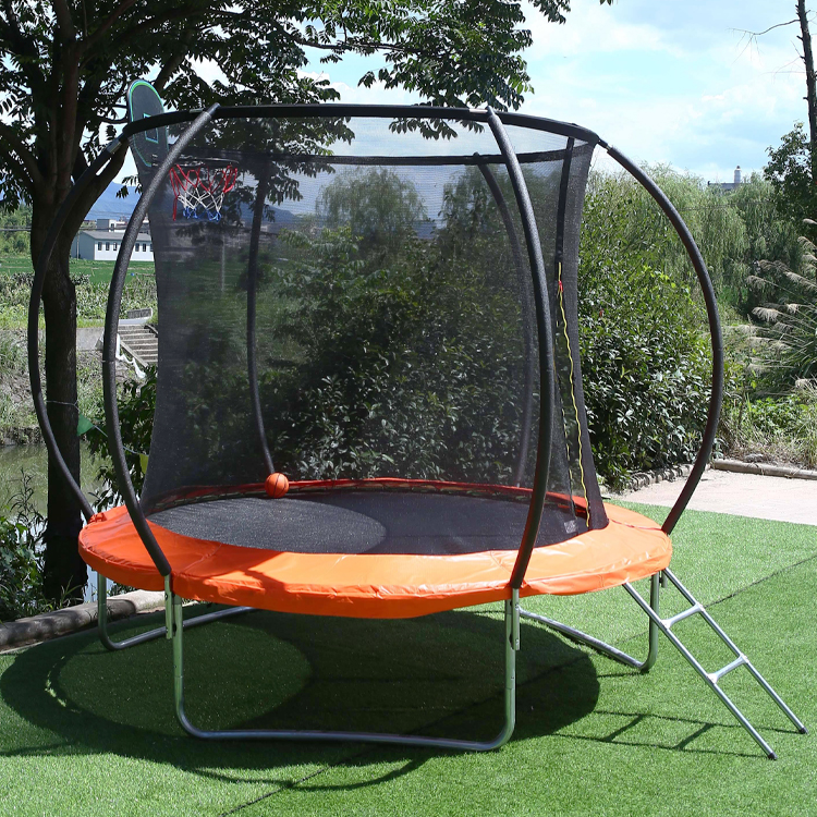 Outdoor Garden Kids Children Fitness Jumping Bed Round Trampoline With Basketball Goal Safety Net