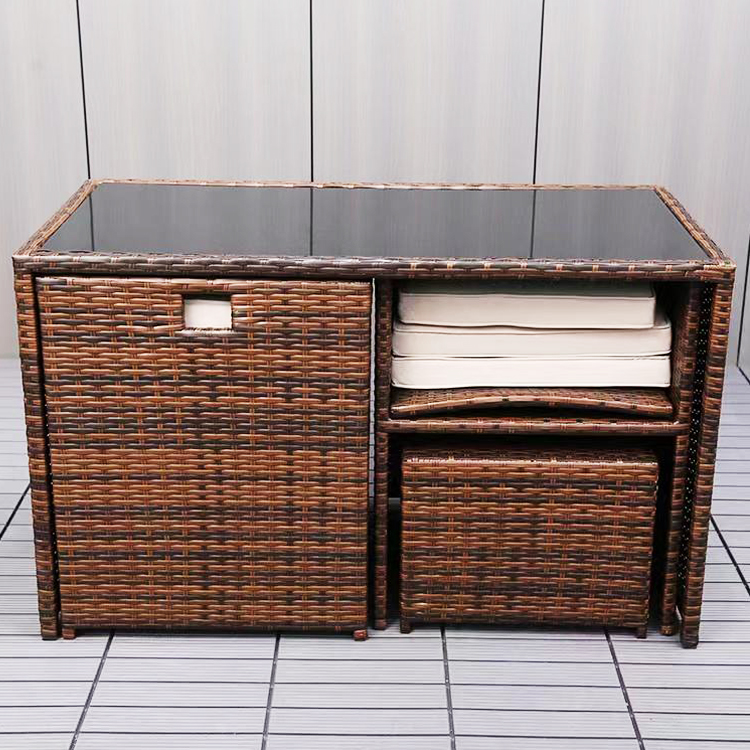 Space Saving Garden Set Modern Plastic Rattan Corner Table and Chair for Courtyard Patio