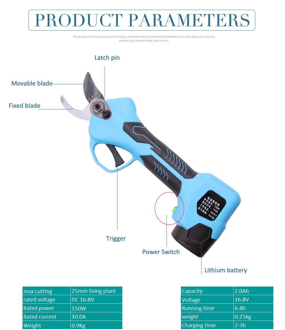 Swansoft Electric Garden Pruner Scissors Cordless Electric Pruning Shears 2.5CM Battery Orchard Pruner