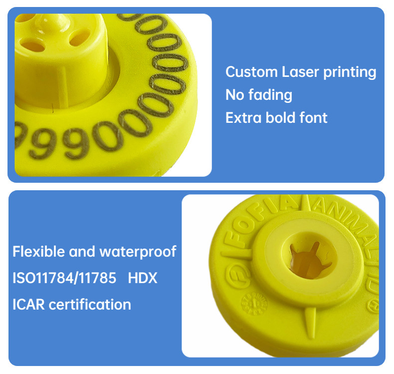 ET902 Custom TPU RFID Ear Tags Laser Engraved Cattle Ear Tags With Numbered Identification For Cow Pig Sheep Rabbit Farm Use