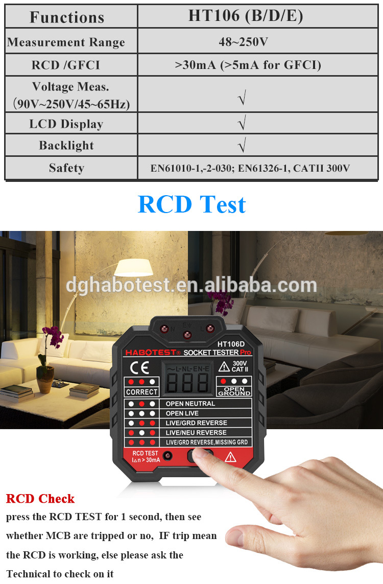 250V Check Plug Socket Tester