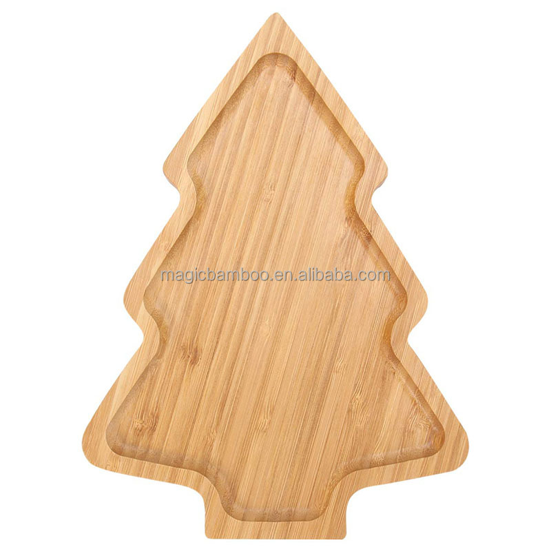 Bamboo Wooden Christmas Tree Shaped Appetizer Tray for Modern Plate Dish Serving