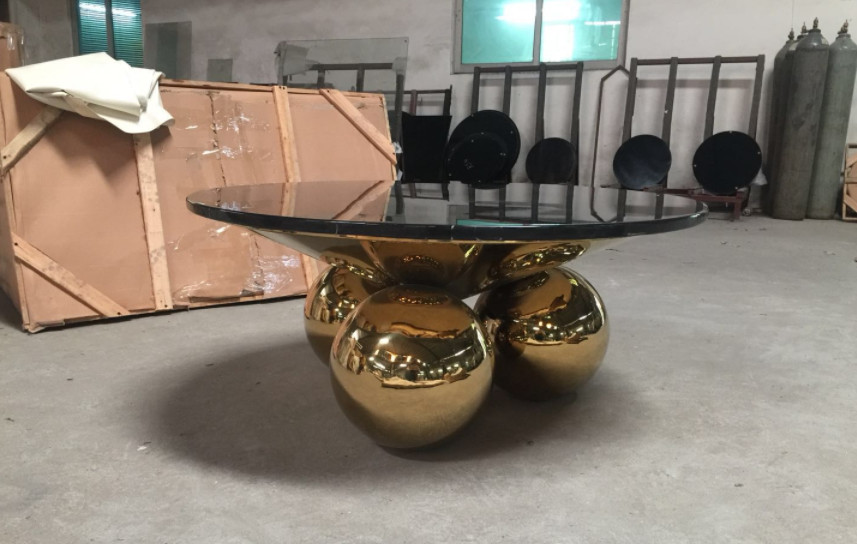 Gold Plated Feet round 36'' Restaurant Marble Table For Hotel