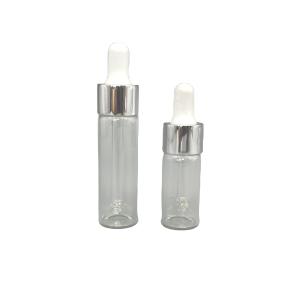China 10ml 15ml Glass Cosmetic Bottles Straight Shape With Aluminum Oil Dropper wholesale