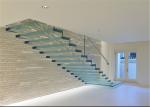 Prefabricated Straight Floating Steps Staircase With Glass Steps And Glass