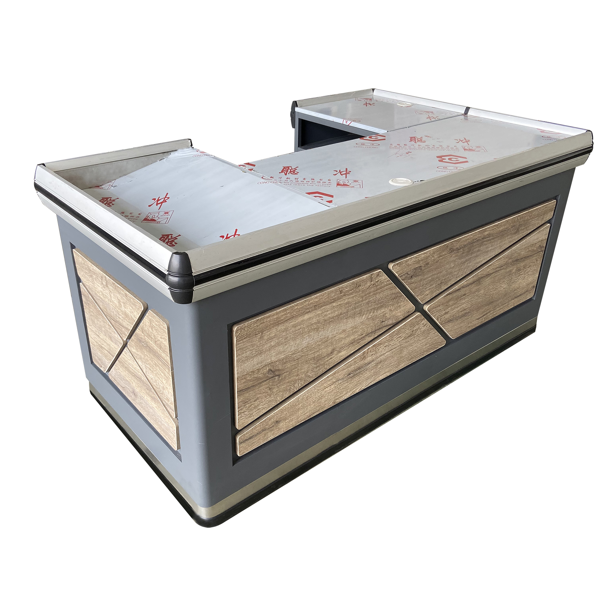 Brown Supermarket Checkout Counter 5FT 4FT Departmental Store Cash Counter