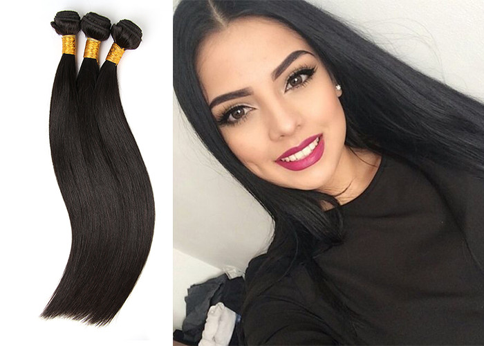 Grade 6A Unprocessed Human Hair Weave Smooth Straight Natural Black For Girls