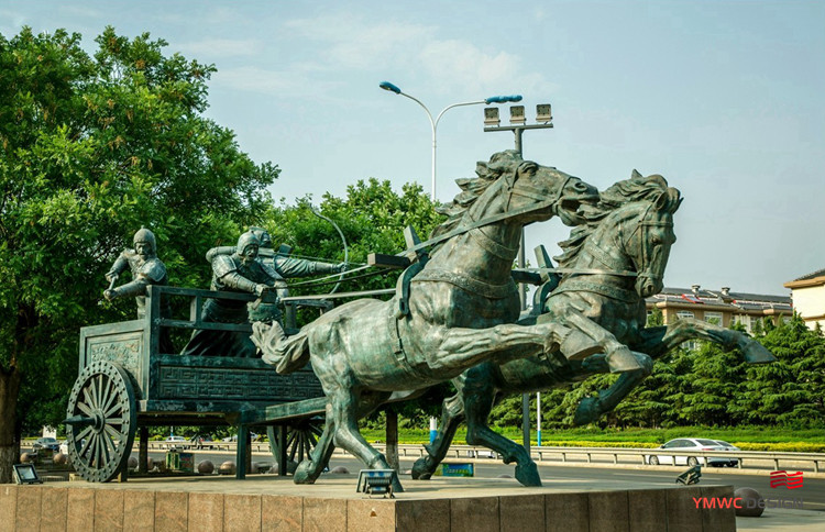 Regional Feature Cast Copper Sculpture of Chinese Bronze Carriage for Urban Landscape