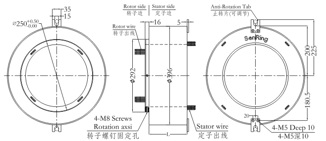 h250396 series H250396 Series(Hollow Shaft)Through Hole Slip Ring slip ring Drawing 