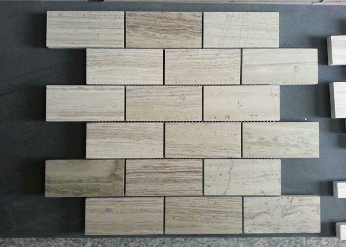 Kitchen Natural Stone Floor Tiles , Marble Herringbone Mosaic Tile 1" X 3" Chip Size