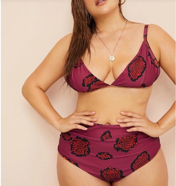 2019 bikini Plus Triangle Top With Ruched High Waist Bikini VNSF009 for USA