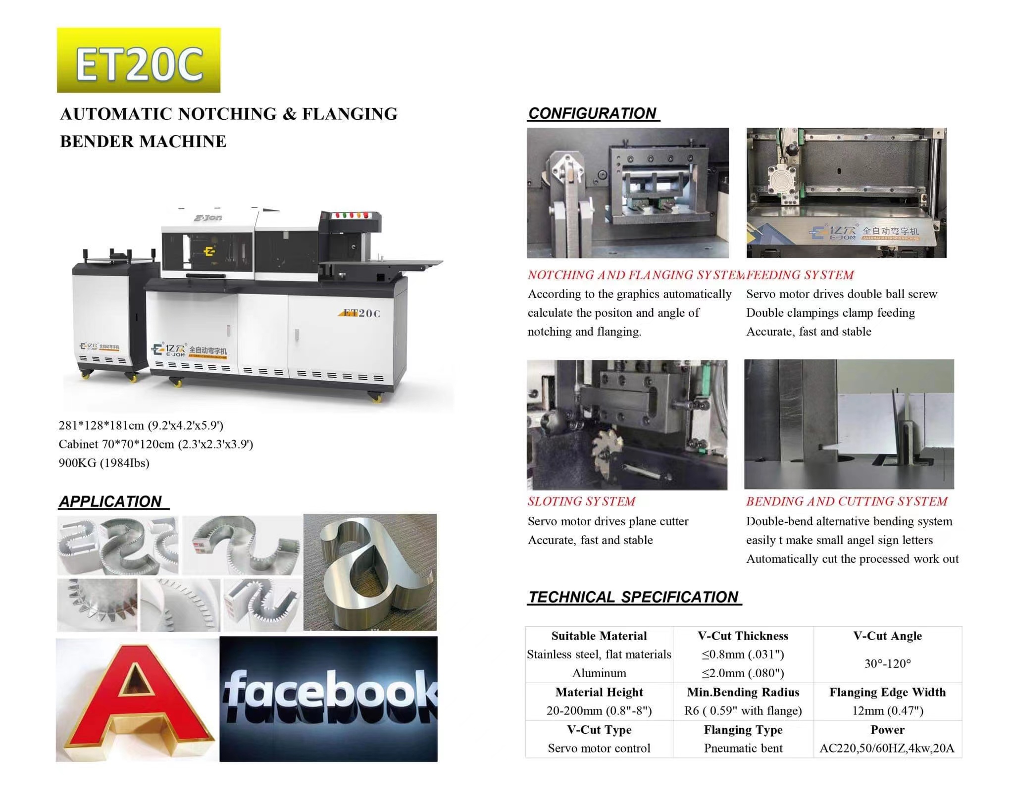 ET20C Channel Letter Bending Machine for Aluminum and Stainless Steel V-Cutting Flange Notching