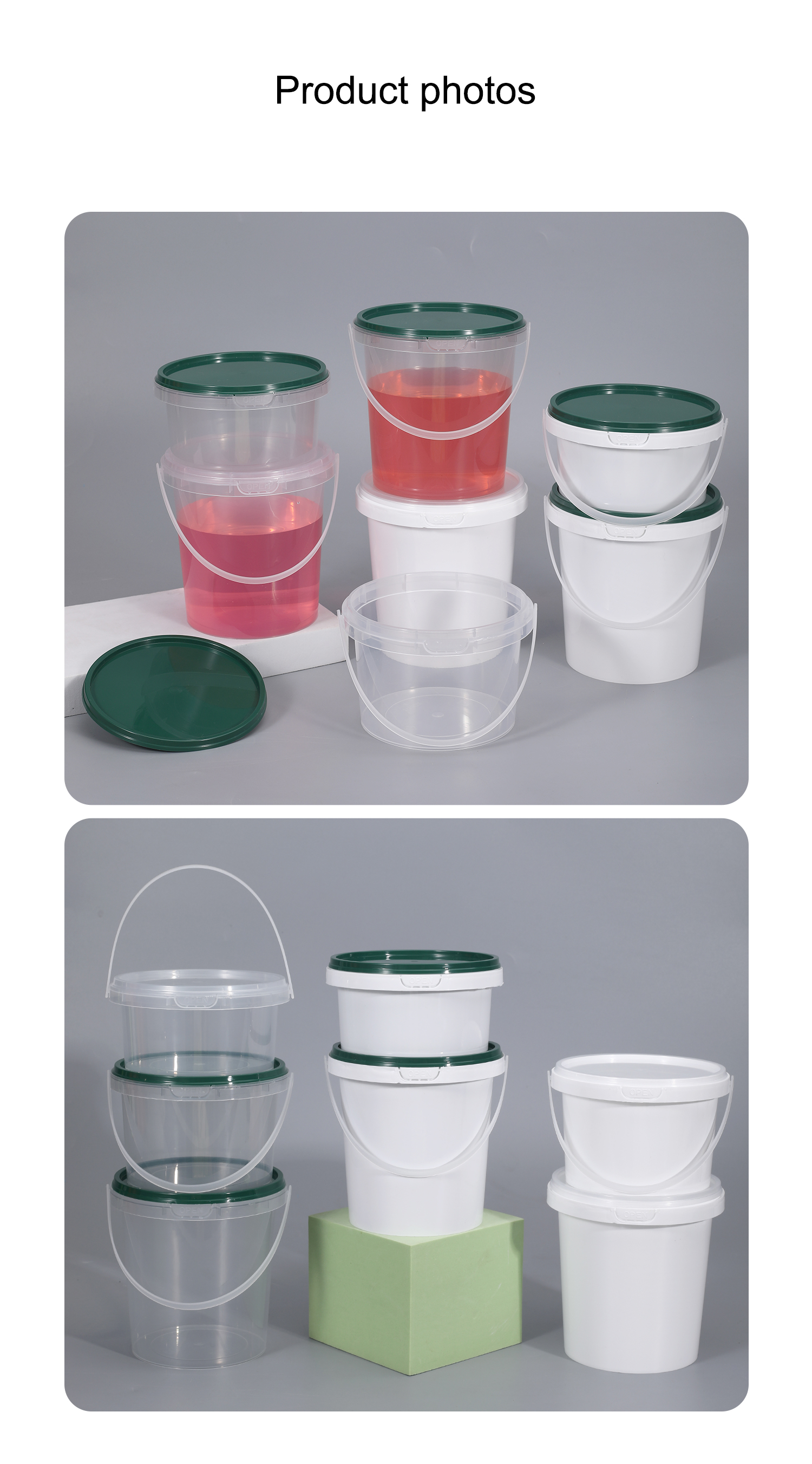 500ml PP Clear White Food Take Out Package Ice Cream Cookies Small Plastic Bucket With Handle Lid