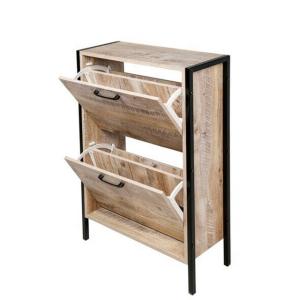 China Industrial Metal wood Narrow Shoe Cabinet Entryway Shoe Rack For Home 2 Tiers wholesale