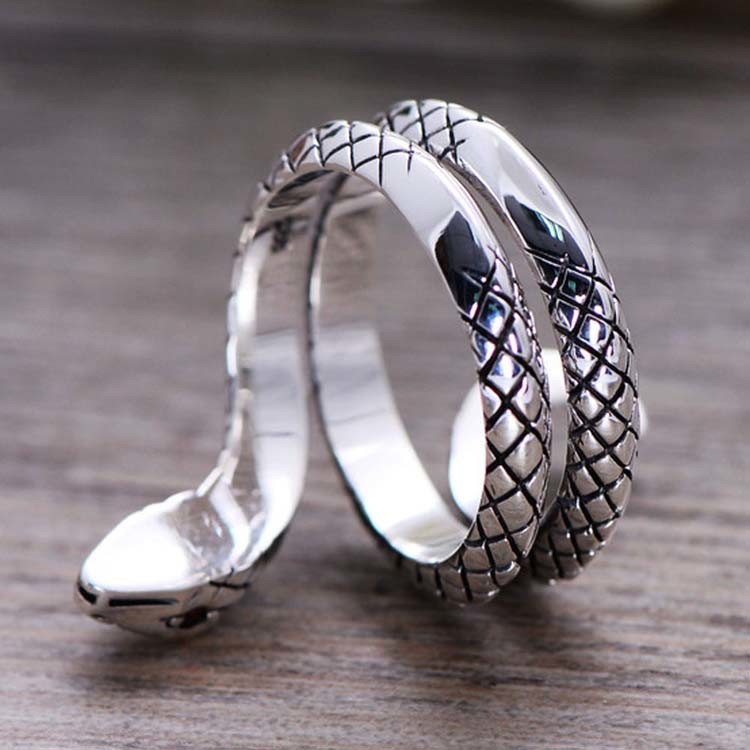 Snake Style Simulated Garnet Eyes Scale Serpent Ring 925 Sterling Silver Band Ring(057738)