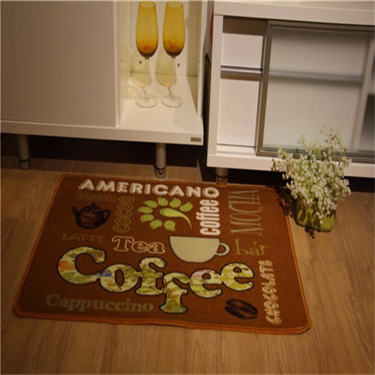 Anti-slip brown Coffee pattern printed kitchen mat