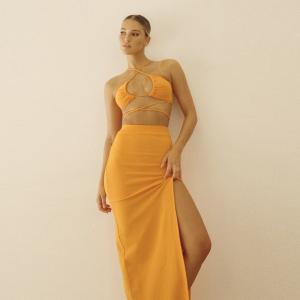 China 2 Set Halter Straps Womens Party Maxi Dresses Wrap Breasts And Navel wholesale