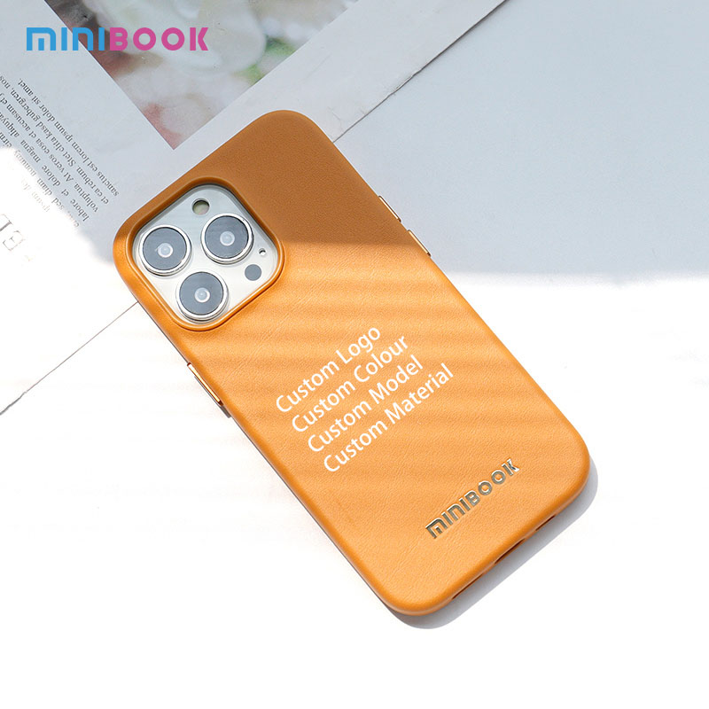 Customize Embossed Logo Shockproof Wireless Charging Magnetic Pu Leather Phone Case For Iphone 13 14 Pro Max