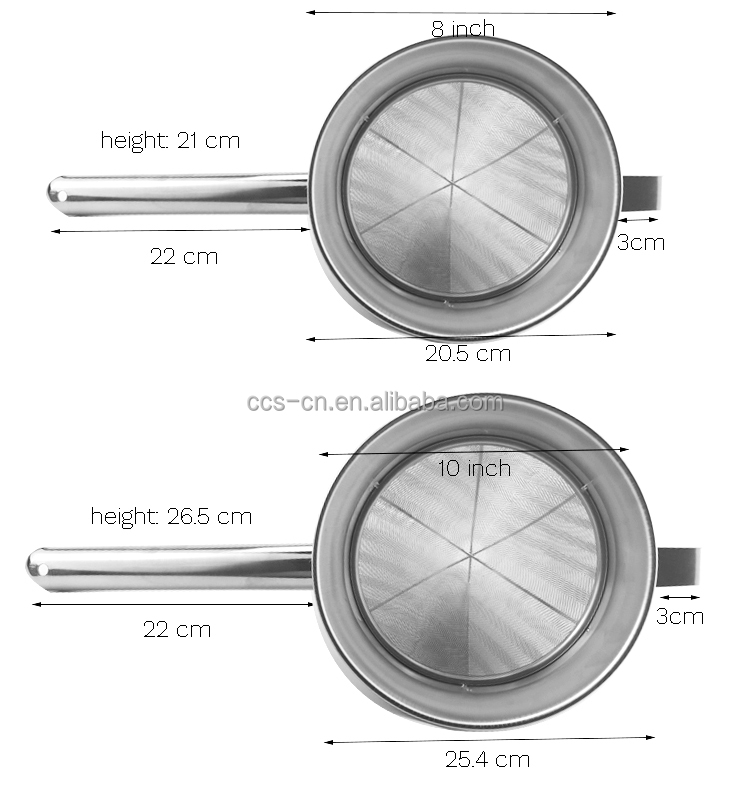 8/10 Inch Commercial Strengthening Rid Colander Mesh Filter Stainless Steel Strainer Notch Wire Filter