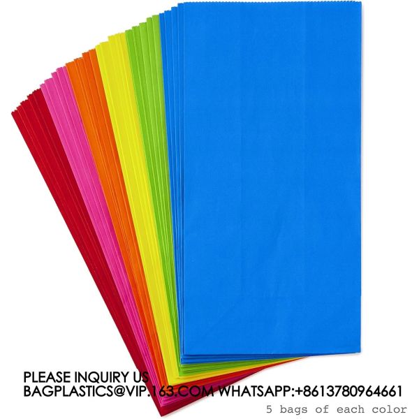 Solid Color Party Favor And Wrapped Treat Bags Blue, Red, Green, Yellow, Orange, Pink For Birthdays