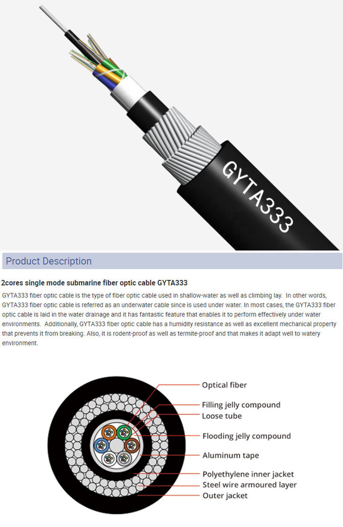 795kg/Km Subsea Fiber Optic Heavy Duty Armoured Cable GYTA5333 4-144 Core Single Mode