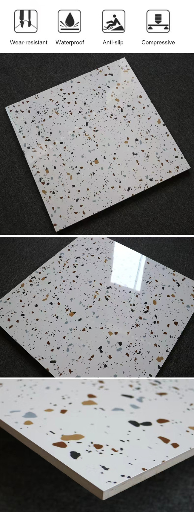 60x60cm High Gloss Polished Glazed Terrazzo Tiles For Living Room Kitchen Bathroom Wall Floor