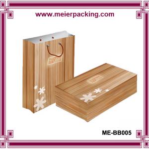 Customized wood color and logo printed hard paper rigid shoe box and packaing bag