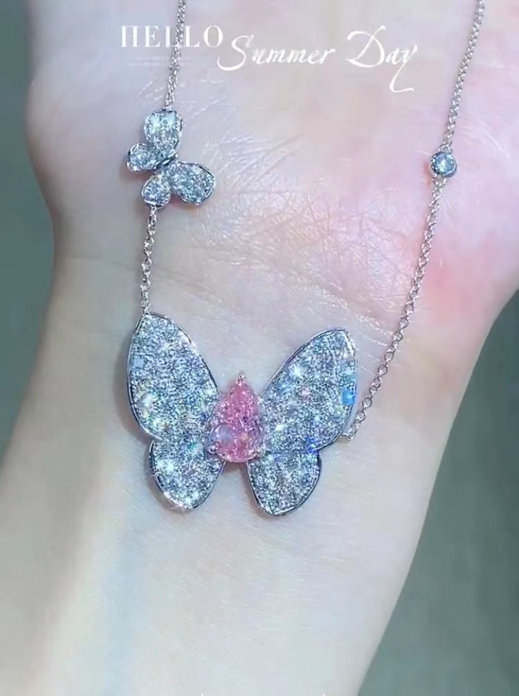 Custom Lab Diamond Pendant Necklace Pear Cut Butterfly Shape 1.67ct