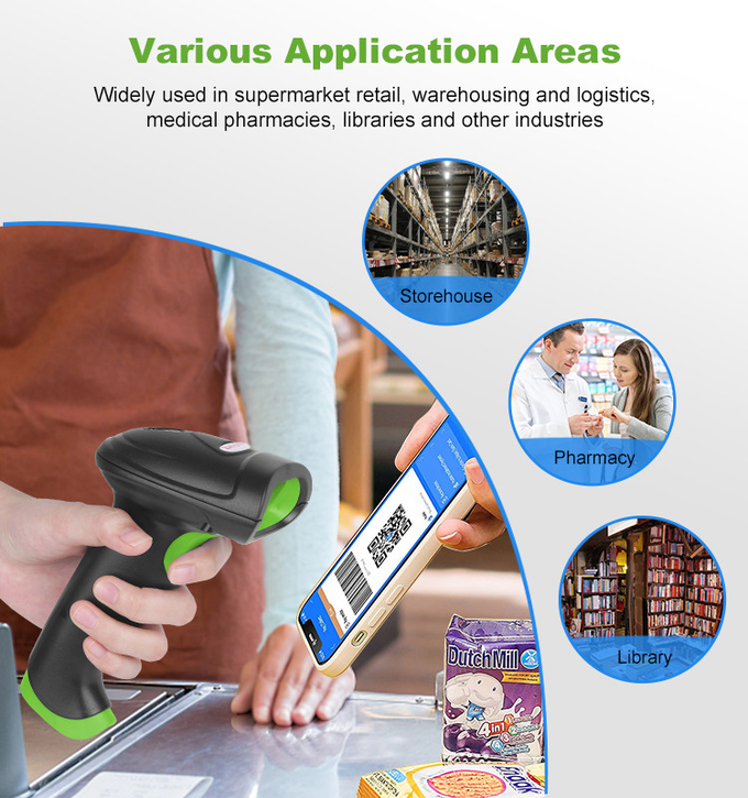Handheld 2D CMOS Wireless Barcode Scanner CE FCC Rohs Certification