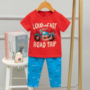 China Motorcycle Kids Sleeping Suits / Childrens Red Pyjamas skin friendly short sleeve wholesale