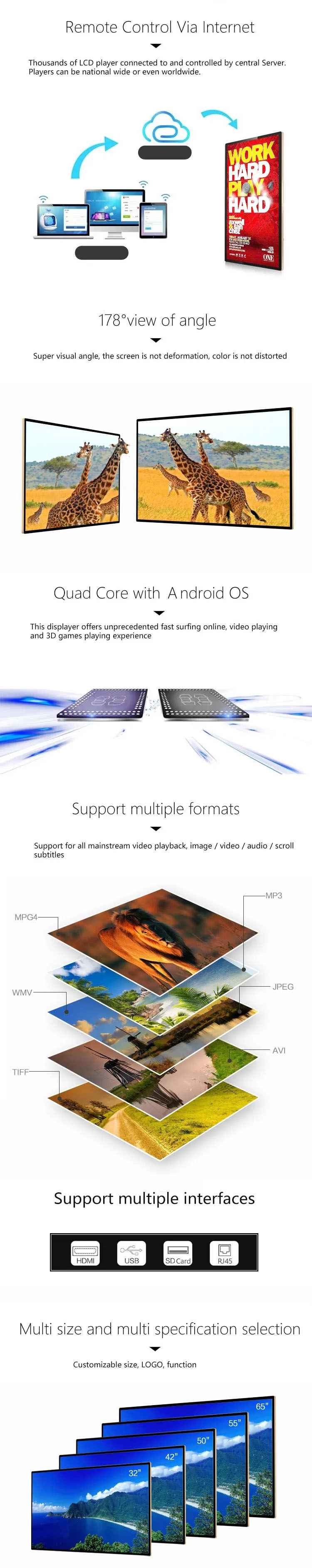 55 65 85 Inch Ultra Clear LCD Touch Display , CE LCD Touch Screen