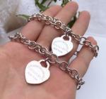 Womens Chain 925 Sterling Silver Bracelet Bangle Heart Charm Fine Jewelry