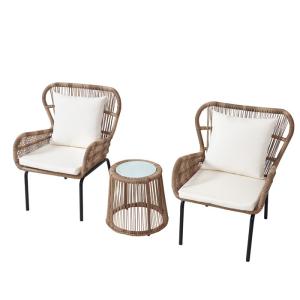 China 5cm Thickness Cushion 3 Pieces Garden Rattan Leisure Chair Set wholesale