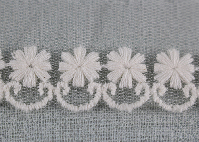 French Floral Embroidered Cotton Mesh Lace Trims Soft Handing For Child Dresses