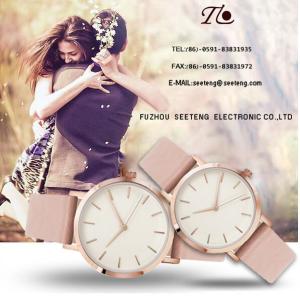 China Alloy wrist band couple watch PU leather couple watch black dial or white wholesale