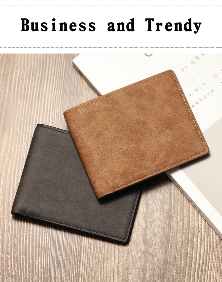 PU Main Material Men's Short Wallet with Vintage Crazy Horse Leather and Multifunction