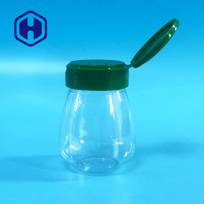 Small Salt Pepper Round PET Empty Plastic Spice Jar 100ml Flip Top Lids 6 Holes