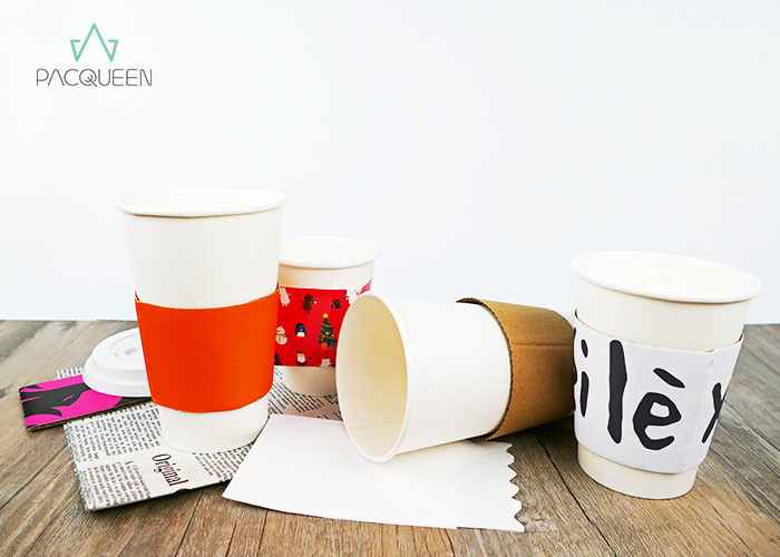 Brown Kraft / White Reusable Coffee Cup Sleeves , Cup Sleeves For Hot Drinks