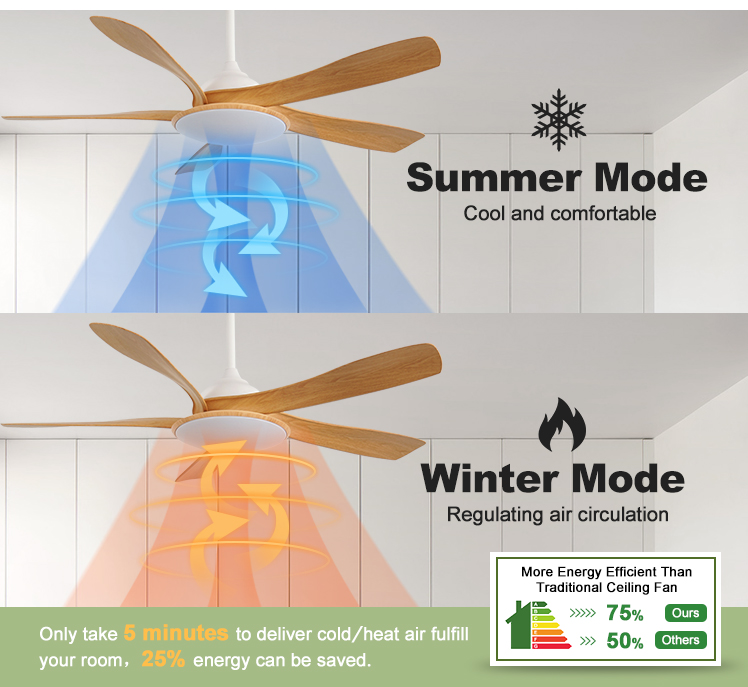 Modern Design 5 ABS Blades LED Ceiling Fan with Silent Motor and ROHS Certification