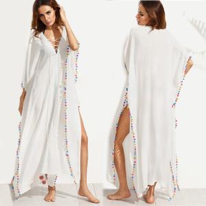 China Bohemian White Lace-up Long Summer Beach Cover Up Dress with Split wholesale