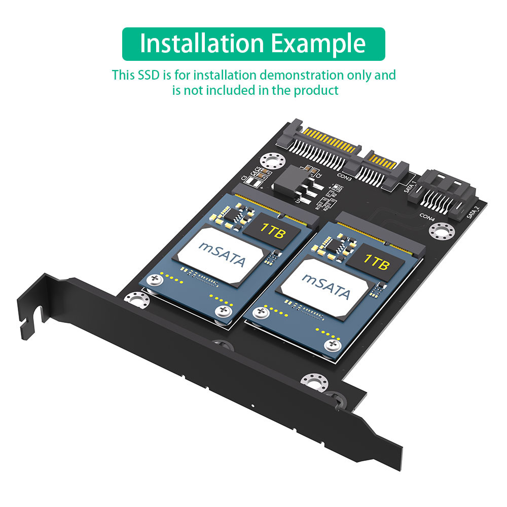MSATA Hard Disk Application Dual SATA3 Converter Adapter Card with Full Height Bracket
