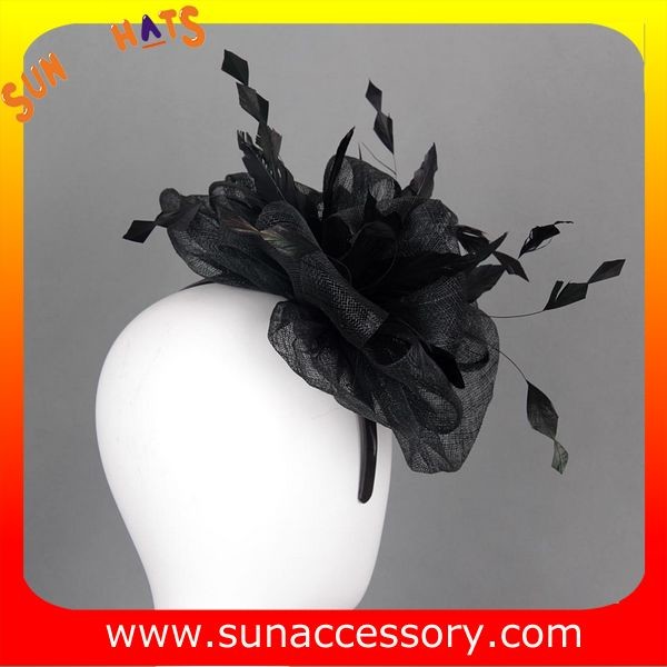 0921 hot sale fashion black sinamay fascinators hats and caps with feather,Fancy Sinamay fascinator from Sun Accessory