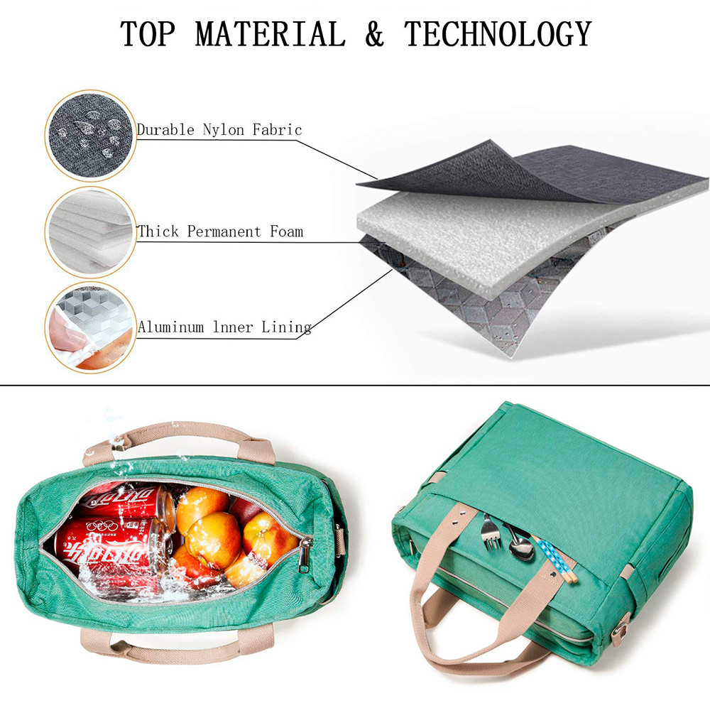 Women Pure Color Insulated Lunch Box With Detachable Shoulder Strap
