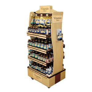 China Custom Vitamin Products Display Stand Floorstanding Wooden Display Shelf for Drug Store wholesale