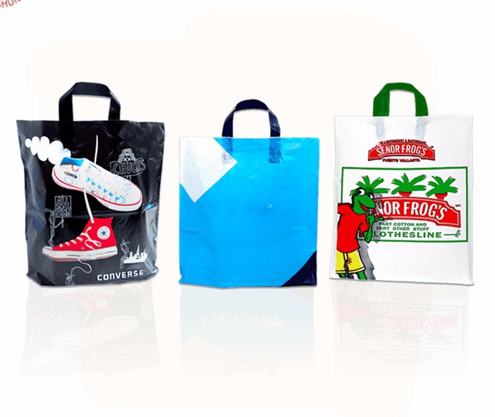 Hand Reinforced recycled disposable Customized Printing Logo Plastic shopping Die Cut Bag