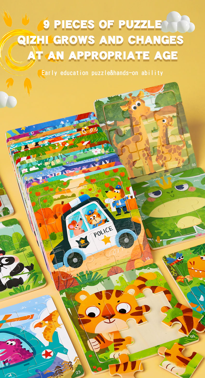 9pcs Toddler Great Gift Children Preschool Colorful Dinosaur Animals Wooden Jigsaw Puzzles