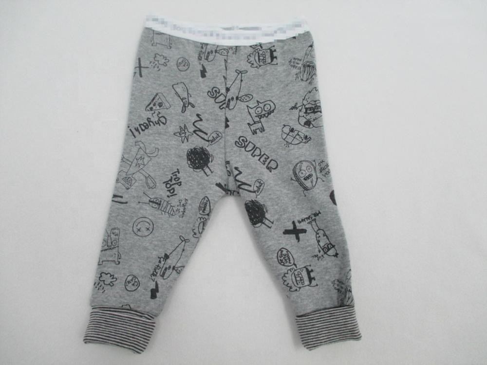 Cotton 1x 1 Rib Baby Boy 2pcs Set O Neck Collar Ribbed Pyjama Set
