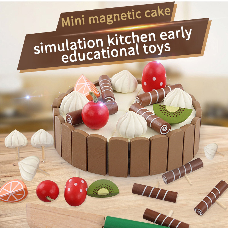 Solid Wood Kitchen Toy for Children Pretend Cutting Cake Play Food Kids Fruit Cooking