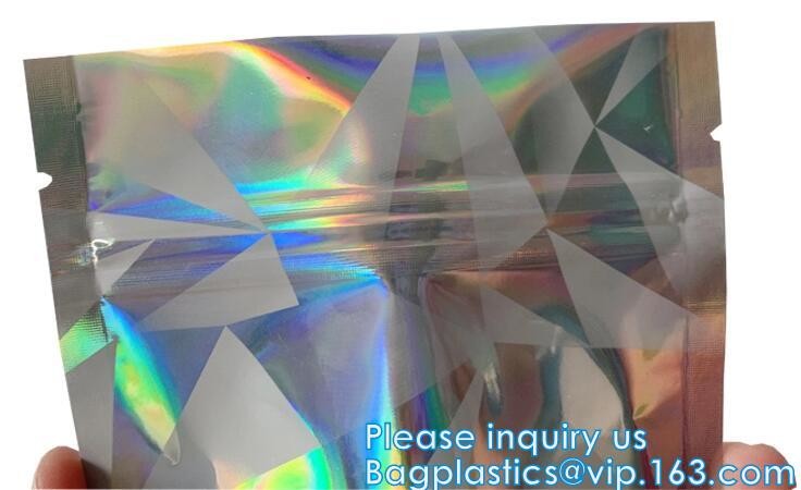 Bagease pack Holographic Film Resealable Zipper Bag Grip Seal Laminated Plastic Bag Shiny Cosmetic packaging jewelry